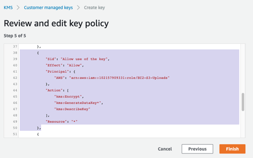 Editing a KMS key policy in the AWS KMS Console